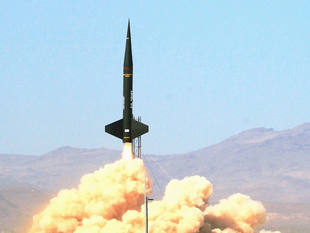 This is a rocket, this is sky, this is smoke, these are mountains and this is ground.