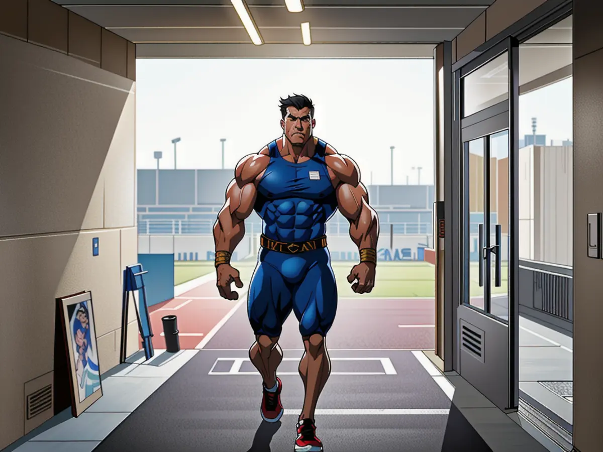 Realistic depiction of a sportsperson sporting an injured limb making his way into a sports arena.