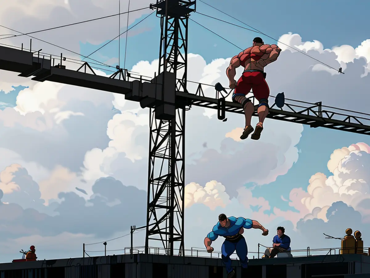 In the bustling cityscape of Los Angeles, on the 25th of January, 2024, a dedicated construction worker puts in their time and effort to erect a modern mixed-use apartment complex.