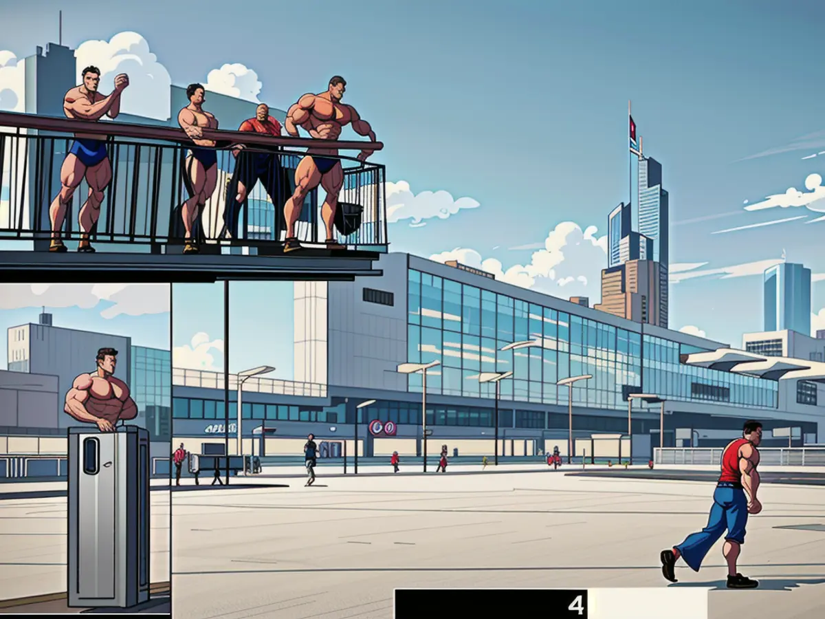 In the casual corner of Frankfurt Airport's sleek Terminal 3, a plane gracefully touches down.